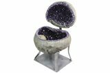 Amethyst Jewelry Box Geode With Calcite On Metal Stand #94221-2